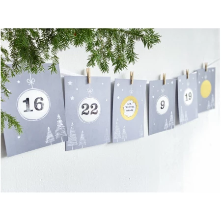 renna deluxe RUBBEL Adventskalender, zum Rubbeln, GOLD Grau Weiß, Bastelset 97 Teile | Gutschein-Kalender im Boho Nordic Stil