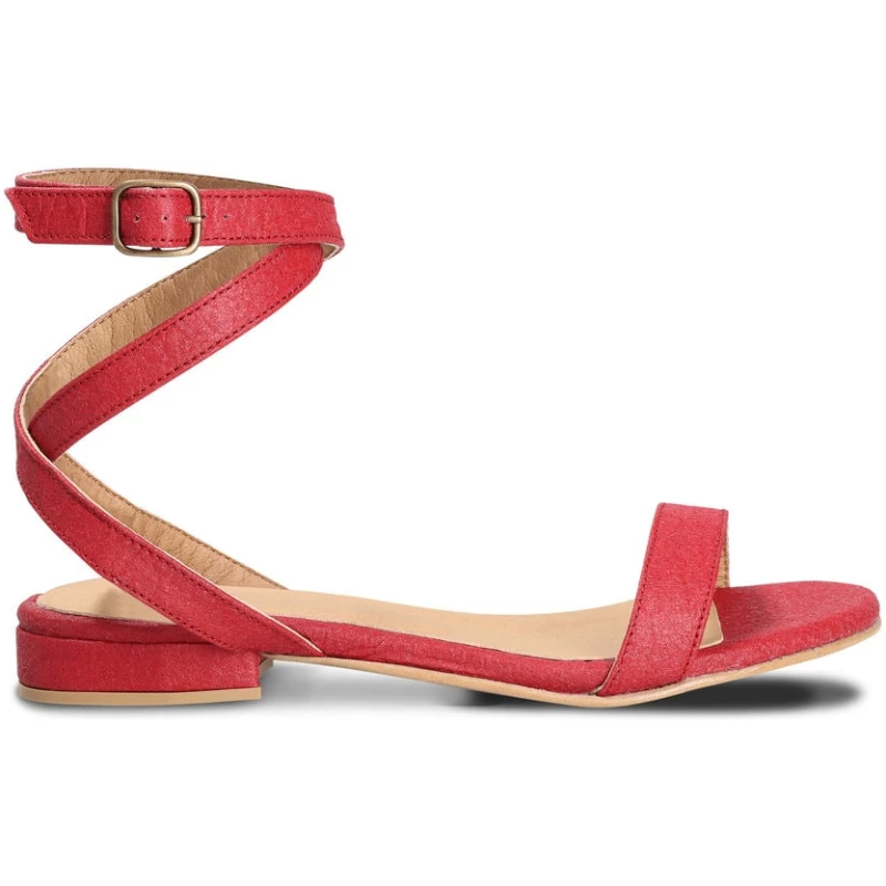 Basil Red Vegan Sandals With Ankle Straps