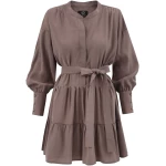 Belted Mini Flare Dress Longsleeve - Light Brown