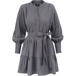 Belted Mini Flare Dress Longsleeve - Silver Grey