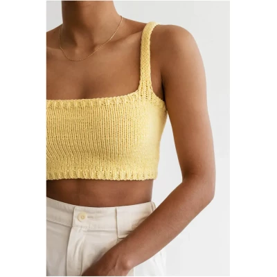 Crochet Crop Top Square Neckline - Yellow