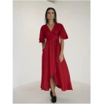 Dhalia Linen Dress in Maroon Red