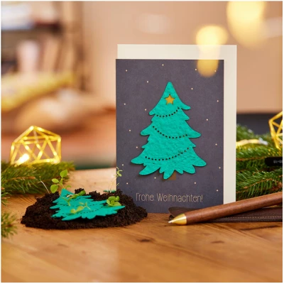 Die Stadtgärtner Nachhaltige Weihnachtskarte zum Einpflanzen mit Tannenbaum-Motiv inkl. Umschlag | Grußkarte Weihnachten mit Saatgut | Klappkarte mit Aufschrift Frohe Weihnachten