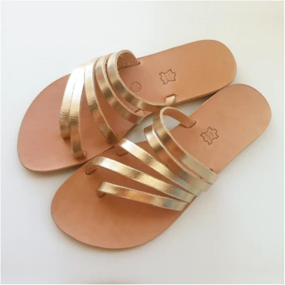 Gold Multi Strap Slide Sandals