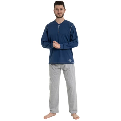 Haasis Bodywear Herren Pyjama lang mit Knopfleiste, Single Jersey, Bio Baumwolle