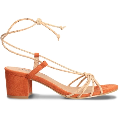 Holly Orange Vegan Heeled Cross Sandals With Ankle Laces