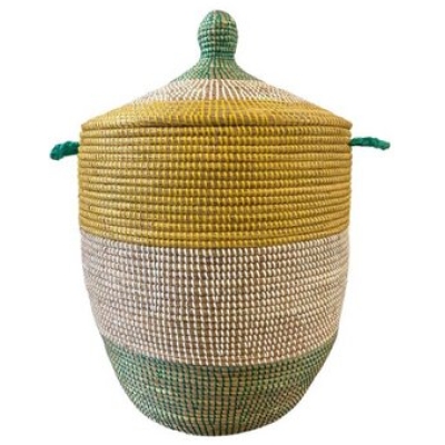 SWANE-Design Afrikanischer Wäschekorb - Bold Stripes Grün/Gelb - S/M/L/XL/XXL