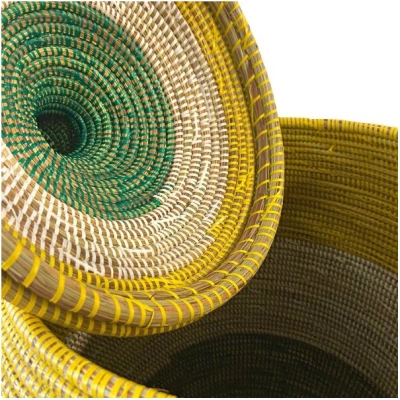 SWANE-Design Afrikanischer Wäschekorb - Bold Stripes Grün/Gelb - S/M/L/XL/XXL
