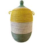 SWANE-Design Afrikanischer Wäschekorb - Bold Stripes Grün/Gelb - S/M/L/XL/XXL