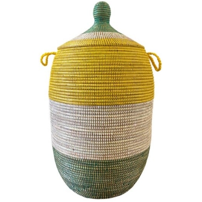 SWANE-Design Afrikanischer Wäschekorb - Bold Stripes Grün/Gelb - S/M/L/XL/XXL