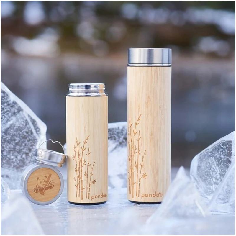pandoo Bambus doppelwandige Thermoflasche mit Teesieb