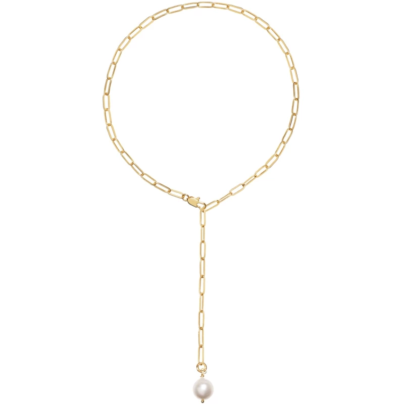 Alba Tie Gold Chain Necklace With Pearl Pendant