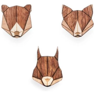 BeWooden Broschen aus Holz Set - "Eichhörnchen, Fuchs + Bär" | Mode Schmuck