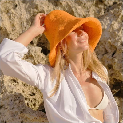 Bloom Crochet Sun Hat In Tangerine Orange
