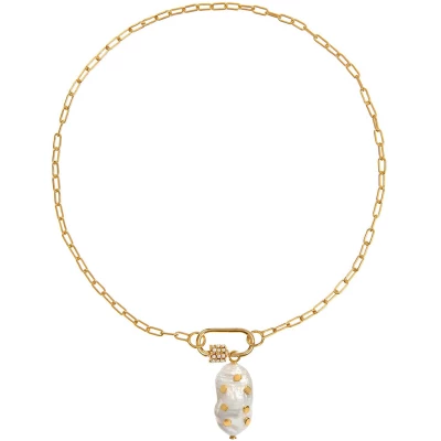 Daphne Gold Paperclip Chain Necklace With Pearls Barnacle Pendant