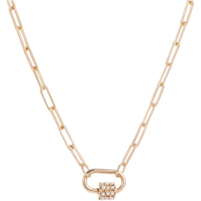 Daphne Gold Paperclip Link Chain Necklace With Pearl Carabiner Lock