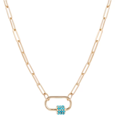 Daphne Gold Paperclip Link Chain Necklace With Turquoise Carabiner Lock