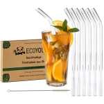 EcoYou® Glas Trinkhalme gebogen + Natur Bürste 6x23cm Strohhalme Glas