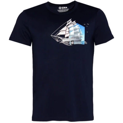 FÄDD Herren T-Shirt Rundhals aus Bio-Baumwolle "Dreimaster BT" Navy Blau
