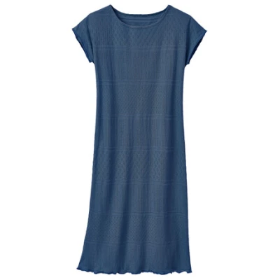 Feminines Ajour-Nachthemd lang, taubenblau