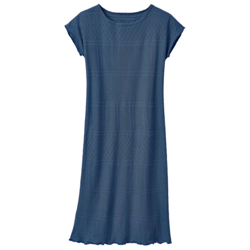 Feminines Ajour-Nachthemd lang, taubenblau