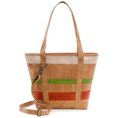 Kork-Deko Kork-Handtasche (großer Shopper) in beige-grün-rot