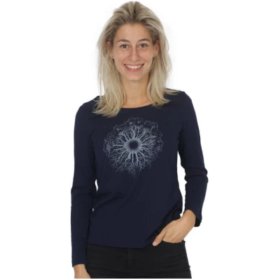 Life-Tree Longsleeve aus Biobaumwolle Fairwear für Damen "WoodenIris" in Denim Blau