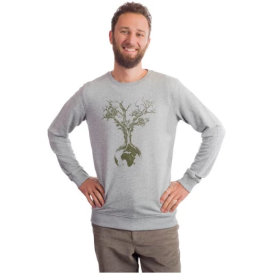 Life-Tree Sweater aus Biobaumwolle Fairwear für Herren "Weltenbaum" in Heather Grey