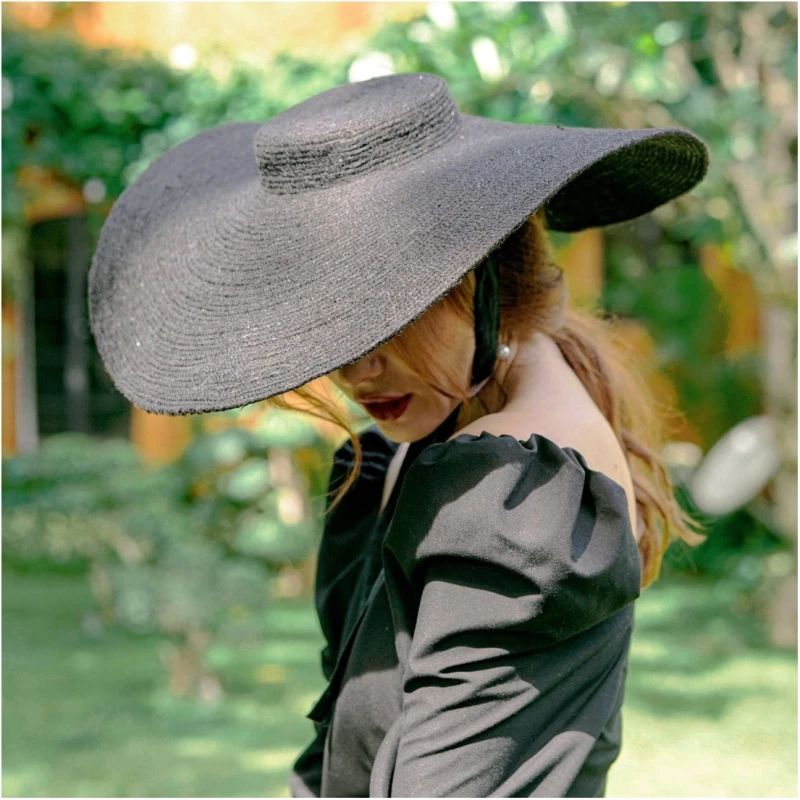 Lola Wide Brim Jute Straw Hat In Black