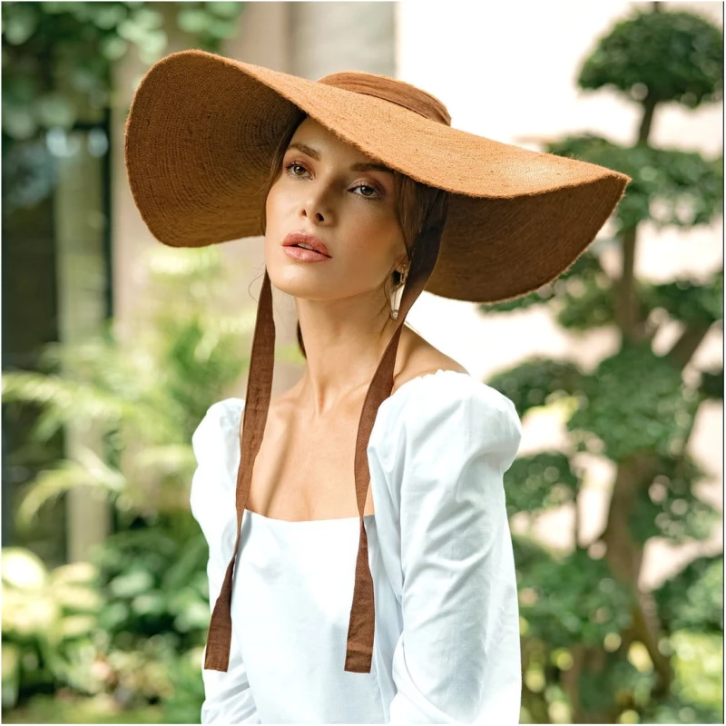 Lola Wide Brim Jute Straw Hat In Havana Brown