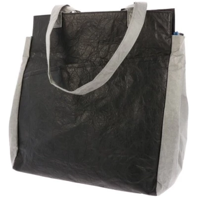 MoreThanHip Leichte Shopper-Tasche aus Tyvek© mit Reißverschluss Fiona - schwarz/grau