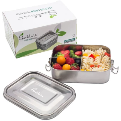 Sattvii® Klimaneutrale Edelstahl Bento Box | Brotdose mit Trennwänden