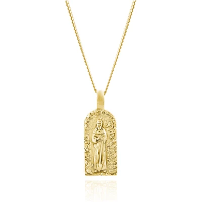 St Fiacre Necklace Gold - Patron Saint of Gardening Pendant