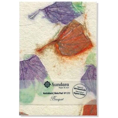 Sundara Notizblock "Bouquet" - handgeschöpftes Recycling Biobaumwoll-Papier, Grün/Violett