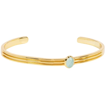 Athena Gold Cuff Bracelet With Green Chalcedony