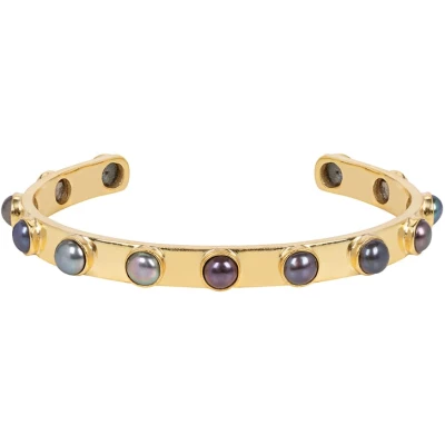 Aurora Gold Cuff Bracelet With Grey Pearls