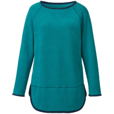 Fleece-Pullover mit Kontrastkanten aus reiner Bio-Baumwolle, petrol/nachtblau