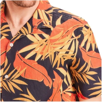 KnowledgeCotton Apparel Herren Kurzarmhemd "Wave Palm Print Shirt" - Vegan, Pureed Pumpkin
