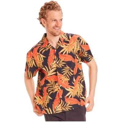 KnowledgeCotton Apparel Herren Kurzarmhemd "Wave Palm Print Shirt" - Vegan, Pureed Pumpkin