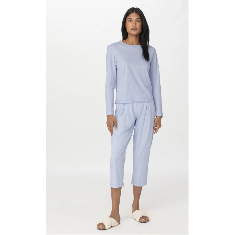 hessnatur Damen Pyjama Regular PURE NATURE aus Bio-Baumwolle - blau - Größe 34