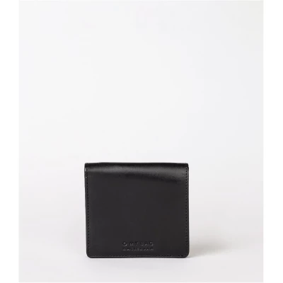 Alex Fold-over Wallet - Black Classic Leather - Compact Leather Wallet Back Zipper Pocket