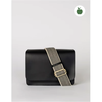 Audrey - Black Apple Leather - Vegan Leather Structured Crossbody Bag Two Straps