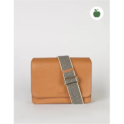 Audrey - Cognac Apple Leather - Vegan Leather Structured Crossbody Bag Two Straps