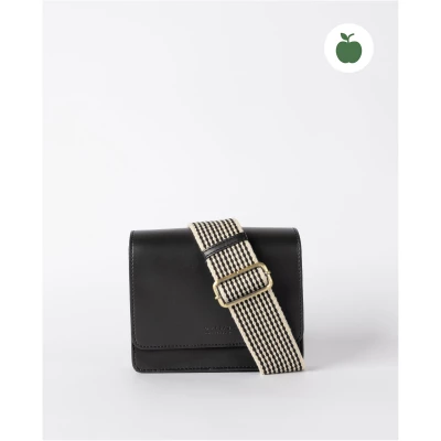 Audrey Mini - Black Apple Leather - Vegan Leather Structured Crossbody Bag Two Straps