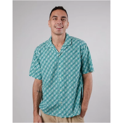 Brava Fabrics Herren vegan Hemd Kacheln Aloha Blau