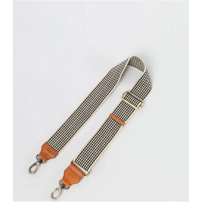 Bum Bag Checkered Webbing Strap - Cognac Stromboli Leather - Add-on Detachable And Adjustable Bum Bag Strap