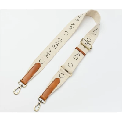 Canvas Logo Strap - White Cognac Classic Leather - Add-on Detachable And Adjustable Crossbody Strap