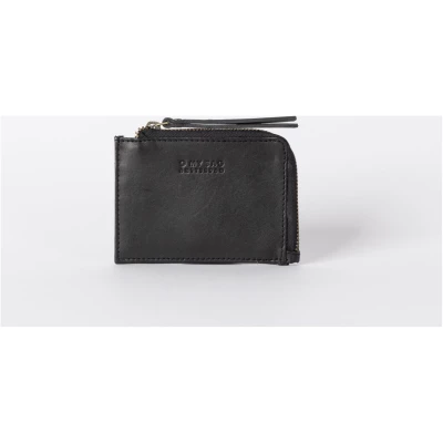 Coin Purse - Black Classic Leather - Mini-wallet Zip Around Closure