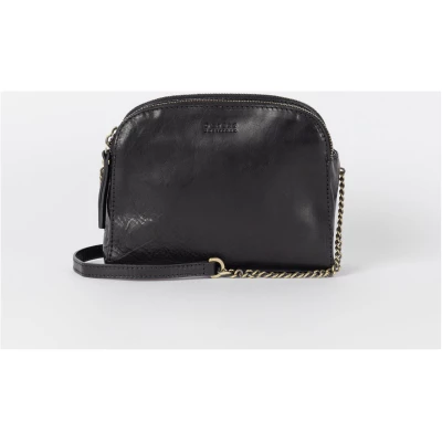 Emily - Black Stromboli Leather - Crossbody Mini Bag Three Main Compartments