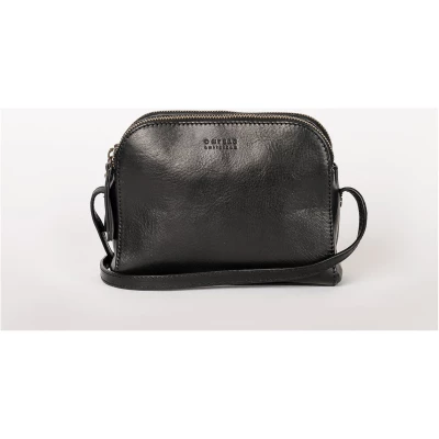 Emily - Leather Strap - Black Stromboli Leather - Crossbody Mini Bag Three Main Compartments
